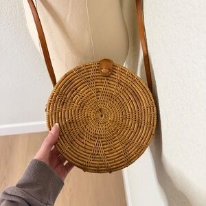 Handmade Thai Round Rattan Crossbody Bag Bali Style Straw Purse